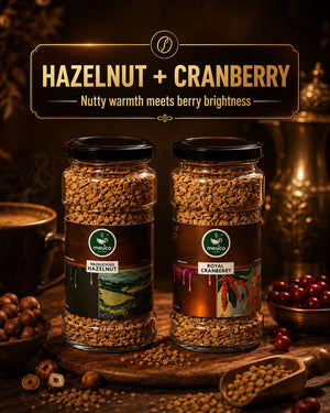 Hazelicious Hazelnut & Royal Cranberry Combo Premium Instant Coffee 50 gms - Meuco