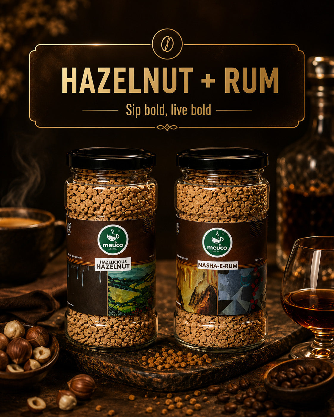 Hazelicious Hazelnut & Nasha-E-Rum Combo Premium Instant Coffee 50 gms