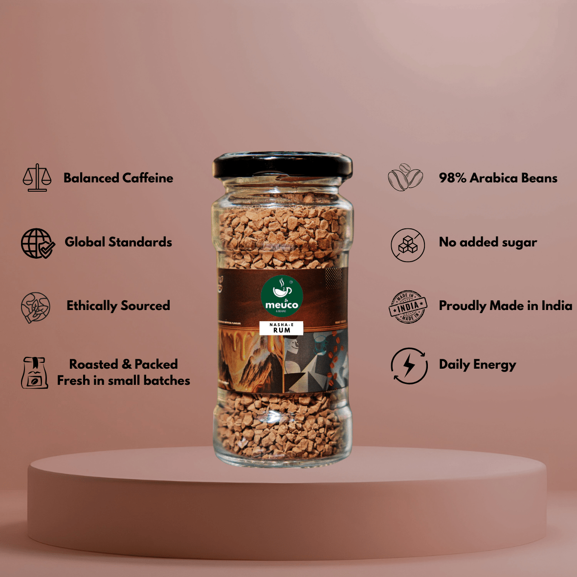 Hazelicious Hazelnut & Nasha-E-Rum Combo Premium Instant Coffee 50 gms - Meuco