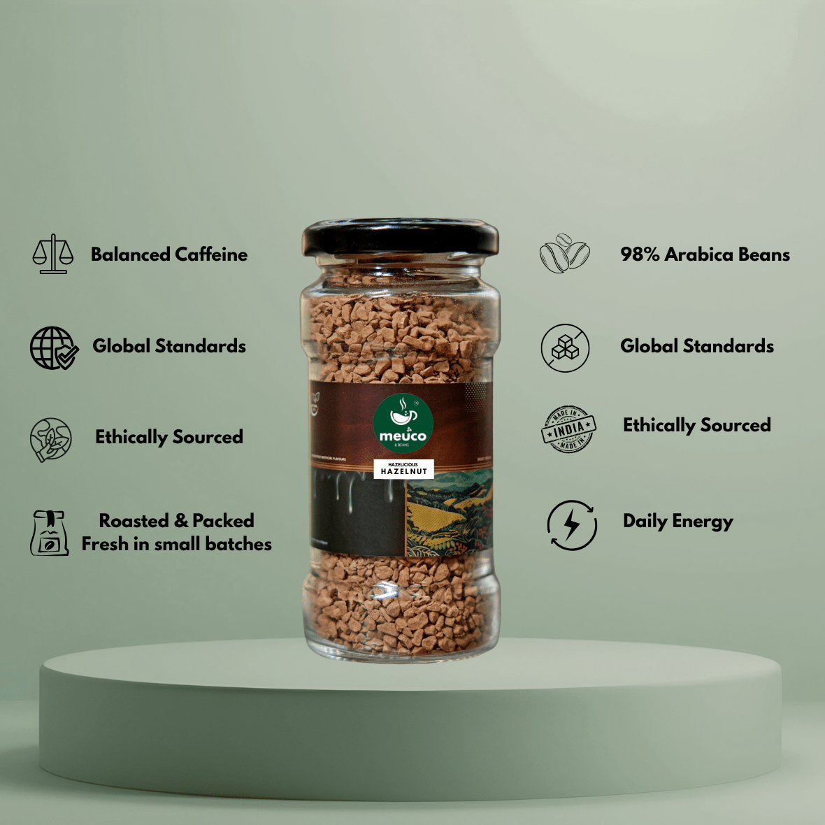 Hazelicious Hazelnut Premium Instant Coffee 50 gms - Meuco